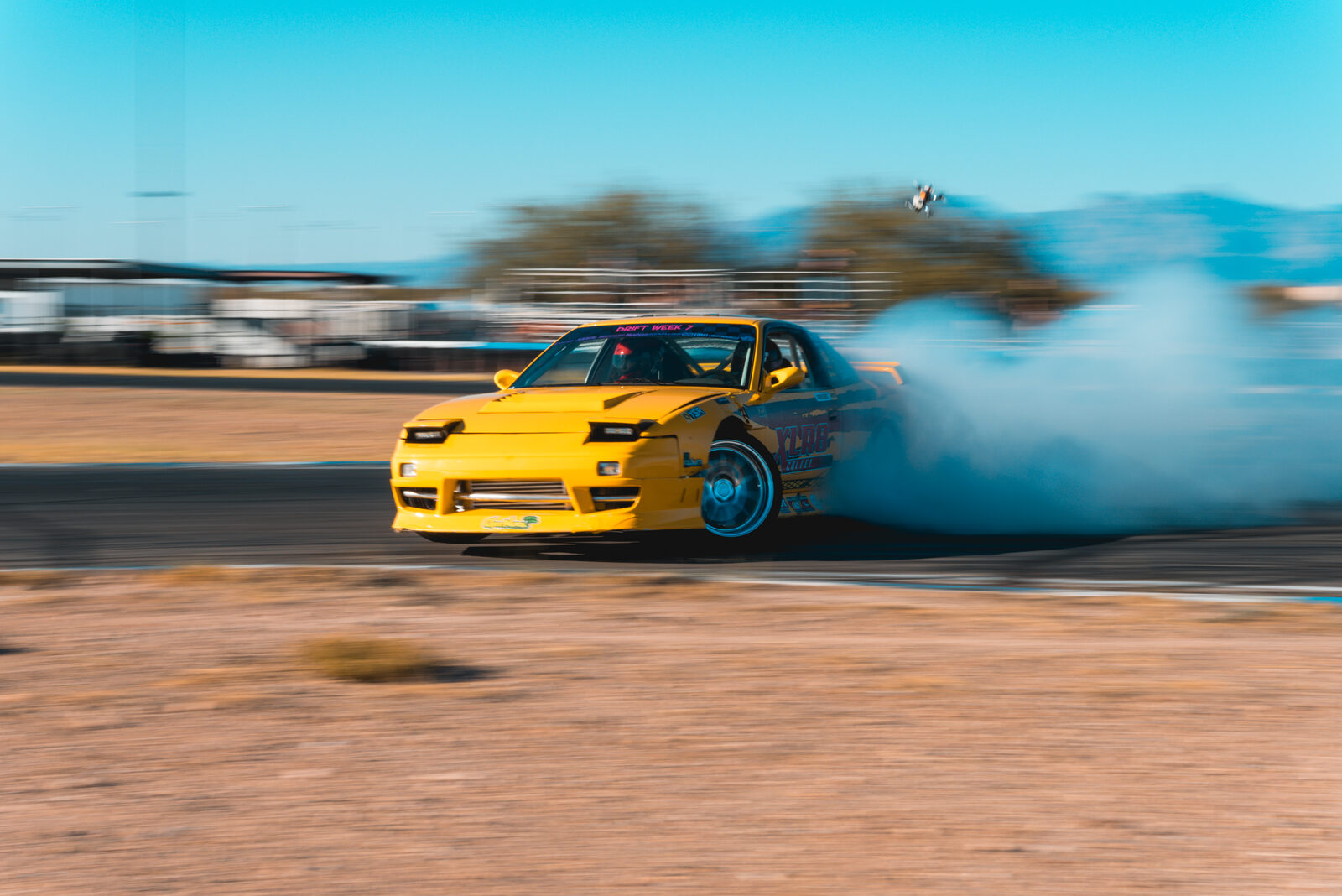 Tyler drifting the XLR8 S13 in tire smoke