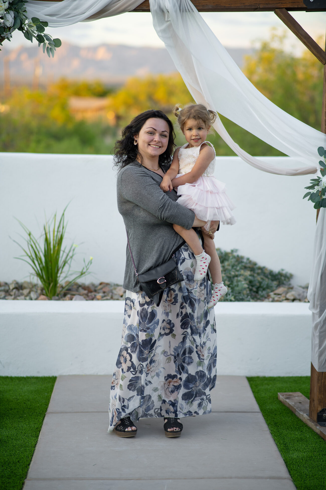 Casey and her daughter at sunset