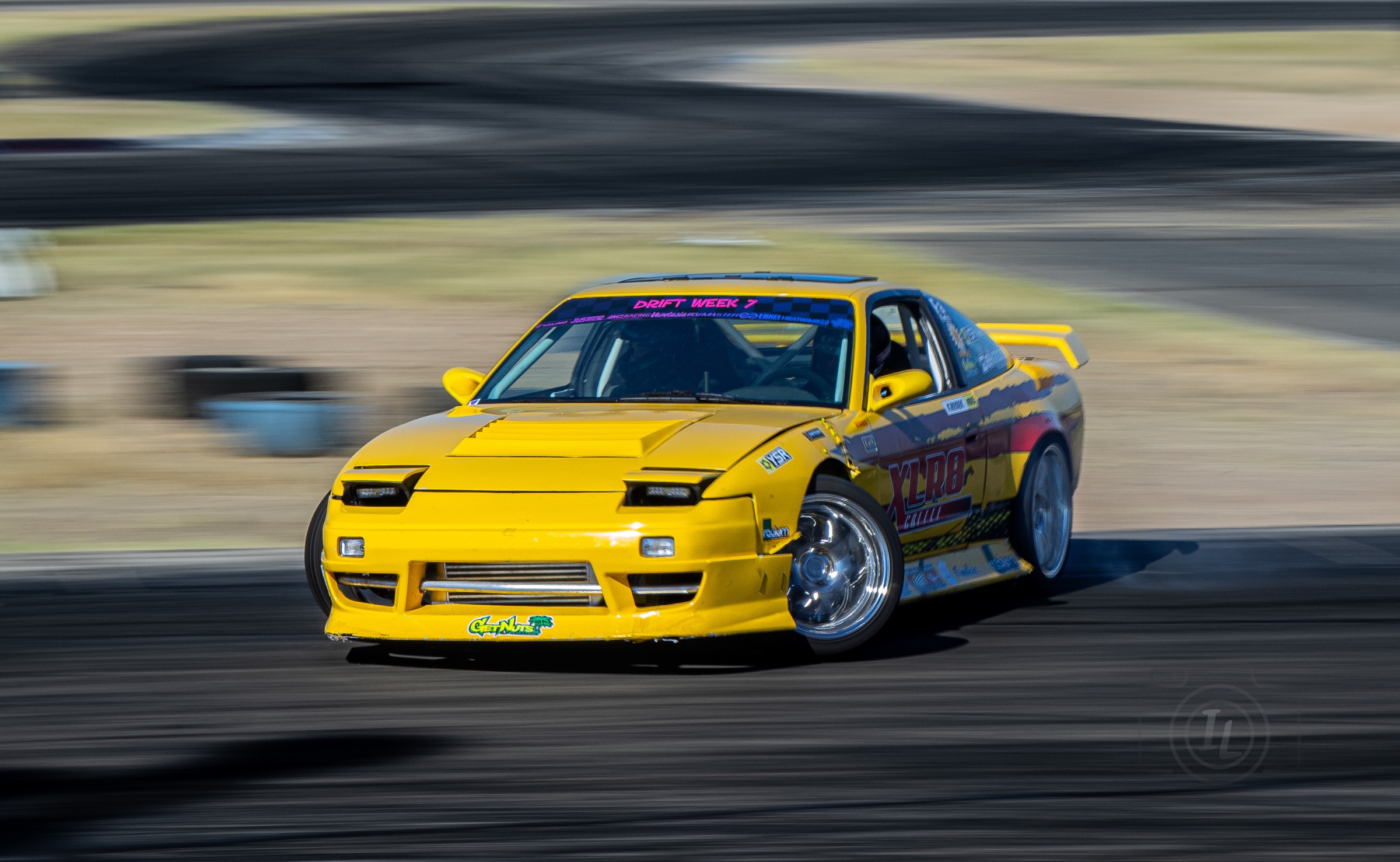 The yellow XLR8 Nissan S13 drift car